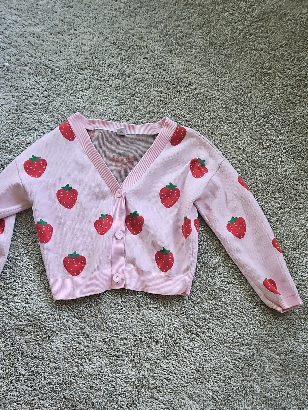 Old Navy Pink Strawberry Fruit Print Kids Girls Cardigan L